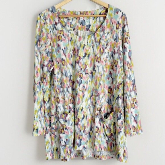 J. Jill Tops - J. Jill Pure Jill Women Watercolor Tunic Top XL Pocket Long Sleeve Modal Blend